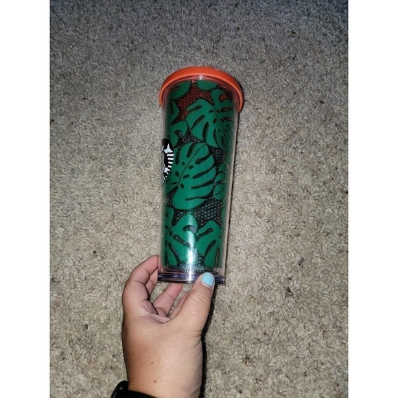 Starbucks Tropical Green Palm Banana Leaf w/Coral Venti 24oz Cold Cup - Picture 7 of 7